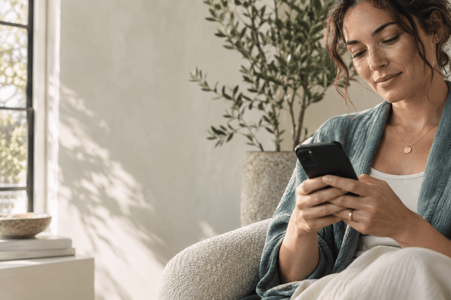 A relaxed moment checking a phone at home